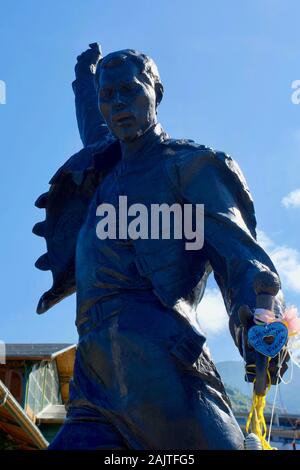 Statue de Freddie Mercury, Quai de la Rouvenaz, Lac Léman, Montreux, Canton de Vaud, Suisse. Banque D'Images