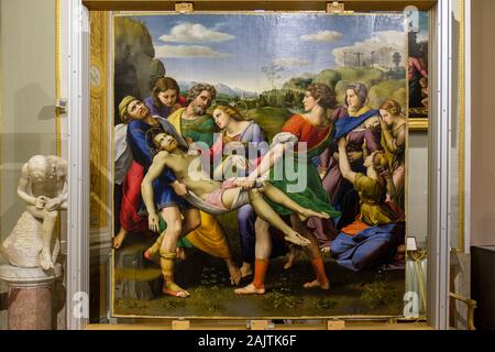 Art italien, la déposition de la peinture du Christ Renaissance, par Raffaello Sanzio da Urbino, Raphaël, Galleria Borghese Museum, Rome, Italie Banque D'Images