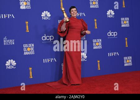 Los Angeles, Californie, USA. 05Th Jan, 2020. Olivia Coleman dans la salle de presse après avoir remporté le prix de la Meilleure interprétation féminine dans une série télévisée - Drame pour l'État dans la salle de presse à la 77e Golden Globe Awards tenue à l'hôtel Beverly Hilton le 5 janvier 2020 à Beverly Hills, CA. (Photo par Sthanlee B. Mirador/Sipa USA) Crédit : Sipa USA/Alamy Live News Banque D'Images