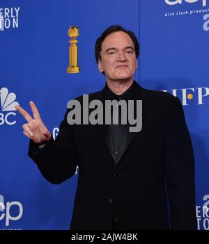 Los Angeles, États-Unis. 05Th Jan, 2020. Réalisateur Quentin Tarantino apparaît en coulisses après avoir remporté le prix du meilleur scénario - Motion Picture pour "Il était une fois à Hollywood" au cours de la 77e Golden Globe Awards annuels, honorant le meilleur dans le domaine du cinéma et de la télévision américaine de 2020 à l'hôtel Beverly Hilton à Beverly Hills, Californie le Dimanche, Janvier 5, 2020. Photo par Jim Ruymen/UPI UPI : Crédit/Alamy Live News Banque D'Images