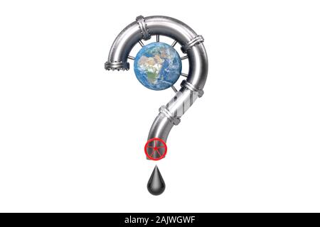 3d illustration : concept écologique. Un tuyau d'huile en acier en forme de point d'interrogation entoure la terre. Sociétés d'hydrocarbures de la pompe Banque D'Images