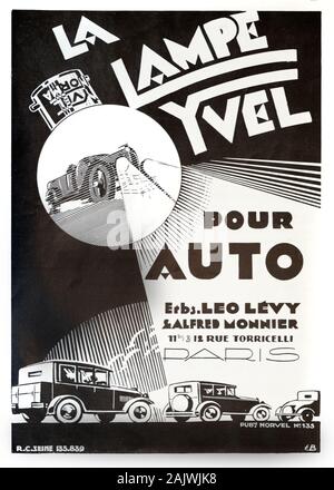 Vintage Advert, vieille annonce, la publicité ou la publicité pour Yvel Location de projecteurs ou croisement annonce 1929 Banque D'Images