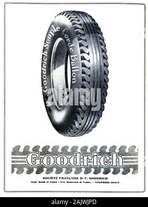 Publicité ancienne, Vintage, publicité, annonce ou publicité pour Goodrich pneus de voiture ou de caoutchouc des pneus de voiture annonce 1927 Banque D'Images