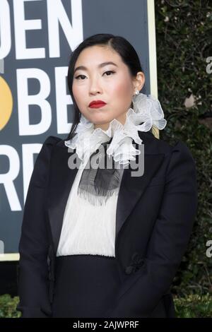 Awkwafina participe à la 77e assemblée annuelle Golden Globe Awards, Golden Globes, à l'hôtel Beverly Hilton à Beverly Hills, Los Angeles, USA, le 05 janvier 2020. Dans le monde d'utilisation | Banque D'Images