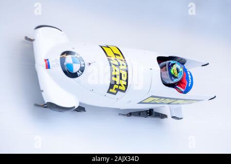 Winterberg, Deutschland. 08Th Jan, 2020. Lubov TCHERNYKH (RUS), Yulia SHOKSHUEVA (RUS), action, 1 run, premier, BMW Coupe du Monde IBSF Bob & 4-man European Championships à partir de 03.01. - 05.01.2020 Le 04.01.2020 à Winterberg/Allemagne. Â | Conditions de crédit dans le monde entier : dpa/Alamy Live News Banque D'Images