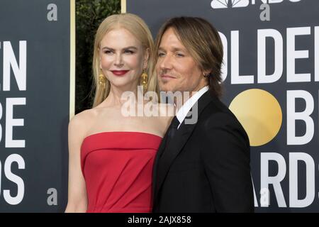 Nicole Kidman et son mari Keith Urban assister à la 77e assemblée annuelle Golden Globe Awards, Golden Globes, à l'hôtel Beverly Hilton à Beverly Hills, Los Angeles, USA, le 05 janvier 2020. Dans le monde d'utilisation | Banque D'Images