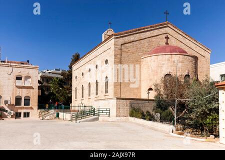 Eglise St George, plus ancienne carte de la Palestine en mosaïque de sol, Madaba, Jordanie, Moyen-Orient, Asie Banque D'Images