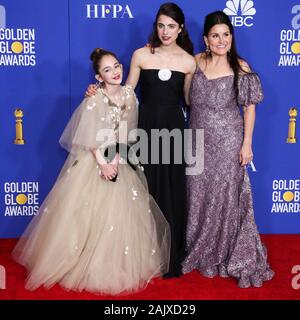 BEVERLY HILLS, LOS ANGELES, CALIFORNIE, USA - 05 janvier : Julia Butters, Margaret Qualley et Shannon McIntosh de poser dans la salle de presse à la 77e Golden Globe Awards annuel tenu à l'hôtel Beverly Hilton le 5 janvier 2020 à Beverly Hills, Los Angeles, Californie, États-Unis. (Photo par Xavier Collin/Image Press Office) Banque D'Images