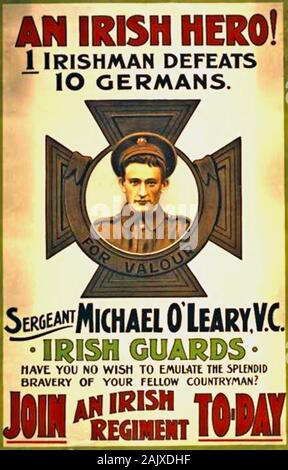 MICHAEL JOHN O'LEARY VC (1890-1961) sur une affiche de recrutement irlandais 1915 Banque D'Images