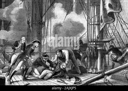 La mort de l'amiral Horatio Nelson, 1er vicomte Nelson. Buckingham Palace. HMS Victory 21 octobre 1805. Cap de Trafalgar, Espagne. Illustration d'antiquités.1890. Banque D'Images