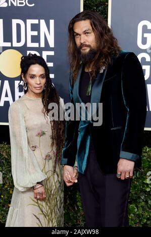 Lisa Bonet et Jason Momoa participant à la 77e assemblée annuelle Golden Globe Awards au Beverly Hilton Hotel le 5 janvier 2020 à Beverly Hills, Californie. Banque D'Images