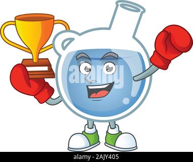 Boxe fantastique gagnant de potion bleue dans Mascot cartoon style Illustration de Vecteur