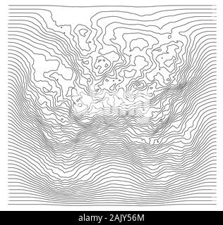 Les lignes de courbe en forme d'une partie d'une chaîne de montagnes. Illustration vectorielle est dérivé de rendu 3D. Lignes noires sur fond blanc, vue du dessus Illustration de Vecteur