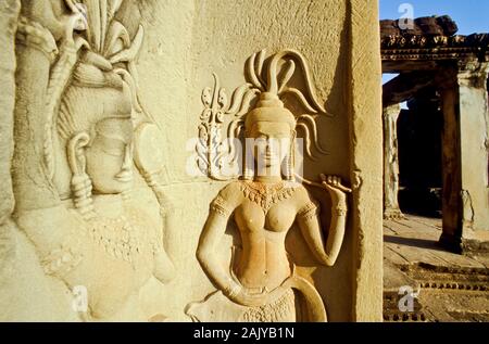 Angkor Wat, rockcarvings fascinante Banque D'Images