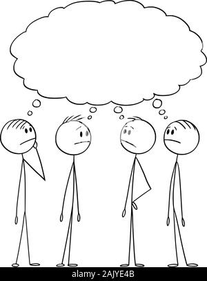Vector cartoon stick figure dessin illustration conceptuelle du groupe d'hommes d'affaires ou de penser à problème, la recherche de solution. Bulle vide. Concept d'affaires de remue-méninges et d'équipe. Illustration de Vecteur