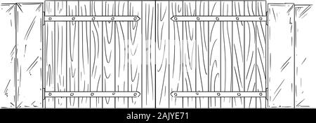 Vector dessin, plume et encre ou illustration du jardin en bois fermée ou verrouillée, maison ou porte d'entrée ou de la porte. Illustration de Vecteur