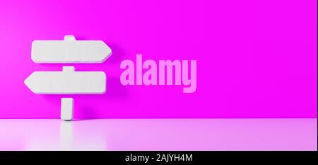 Le rendu 3D de la carte blanche Symbole de deux signes sur stick s'appuyant sur l'icône de couleur sur mur avec marbre réflexion floue avec l'espace vide sur le côté droit Banque D'Images