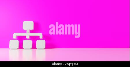 Le rendu 3D de blanc symbole de réseau d'un main et trois autres rectangles s'appuyant sur l'icône de couleur sur mur à l'étage prévenir avec réflexion floue Banque D'Images