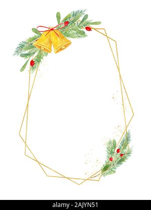 Cadre de noël géométriques dessinés à la main, l'illustration à l'aquarelle. Frontière avec multangular de fête décoration botanique éléments. X-mas composition avec il Banque D'Images