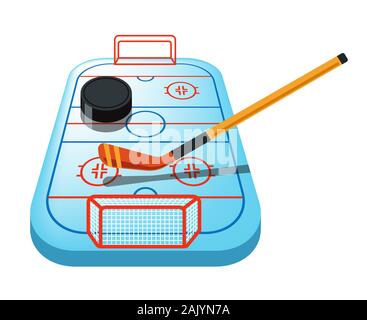 Jeu de hockey sur patinoire icône isolée, rondelle et bâton Illustration de Vecteur