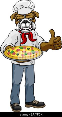 Restaurant Pizza Chef Bulldog Cartoon Mascot Illustration de Vecteur