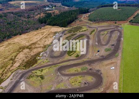 Vue aérienne d'une piste de vélo-cross dans Rhonnda, Galles, Royaume-Uni Banque D'Images