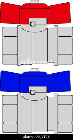Les connecteurs de tuyau avec robinet rouge et bleu Illustration de Vecteur