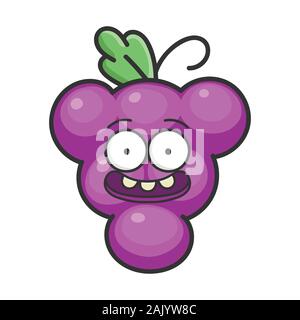 Joyeux joyeux personnage de raisin blanc isolé sur l'icône Illustration de Vecteur