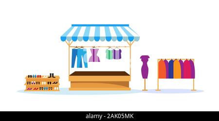 Magasin de vêtements équitables de décrochage marché plein air concept aucun peuple d'illustration vectorielle horizontale Illustration de Vecteur