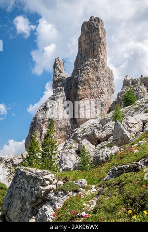 Haut, des rochers dans un parc national dans les Dolomites, Italie Banque D'Images