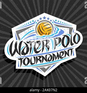 Logo vector pour le water-polo tournoi, emblème moderne d'avoir lancé la balle dans but, brosse d'origine de l'eau caractère mots tournoi de polo, sports shiel Illustration de Vecteur