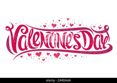 Carte de vœux vecteur pour la Saint-Valentin, avec invitation de décoration calligraphique bouclés font, s'épanouit la conception et dessin animé coeurs valentines, brush t Illustration de Vecteur