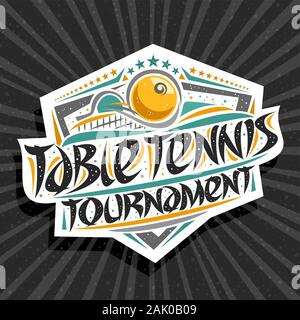 Logo vector pour le tournoi de tennis de table, de la signalisation avec hitting ball dans l'objectif d'origine, caractère brosse pour mots table tennis tournament, Bouclier sport w Illustration de Vecteur