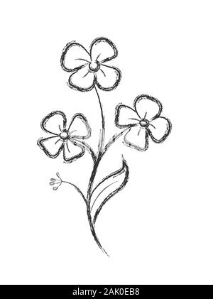 Croquis au crayon vecteur d'une fleur avec des notes autocollantes. Télévision Doodle style. Isolé sur fond blanc pour Coloring Book, mariage conception de logo ou postcar Illustration de Vecteur