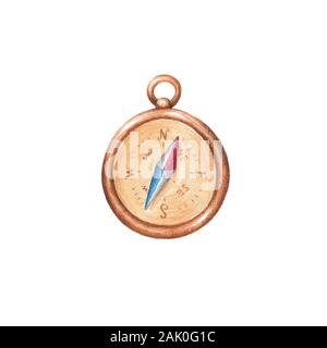 Compas Vector illustration aquarelle hand drawn vintage retro équipement de navigation maritime isolated on white Illustration de Vecteur