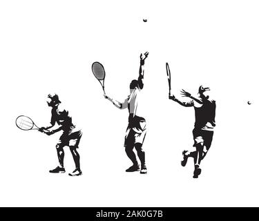 Groupe de joueurs de tennis, jeu de vector silhouettes. Dessins isolés Illustration de Vecteur