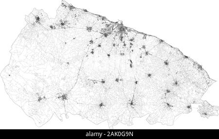 Carte Satellite de Province de Bari villes et routes, bâtiments et routes des environs. Région des Pouilles, en Italie. La carte des routes, des rocades Illustration de Vecteur