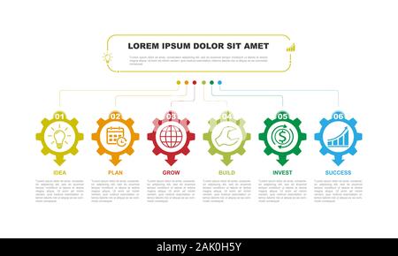 Étape 6 d'infographie à plat. Conception du modèle Simple Illustration de Vecteur