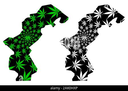 Amanat Al Asimah (gouvernorat de gouvernorats du Yémen, République du Yémen) map est conçu de feuilles de cannabis vert et noir, Sanaa Sana ou carte de marij Illustration de Vecteur