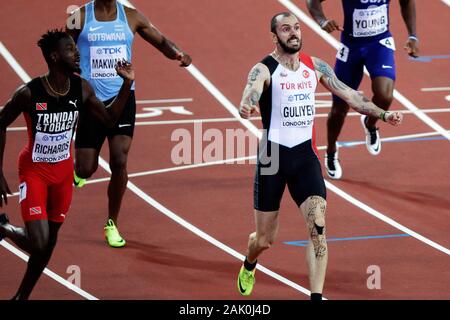 Jereem Trinitad (Richards) et Ramil Guliyev (Turquie) lors de la finale 200m Men's es Championnats du monde d'athlétisme le 6 août 201e au Stade olympique à Londres, Grande-Bretagne Photo Laurent Lairys / DPPI Banque D'Images
