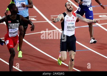 Jereem Trinitad (Richards) et Ramil Guliyev (Turquie) lors de la finale 200m Men's es Championnats du monde d'athlétisme le 6 août 201e au Stade olympique à Londres, Grande-Bretagne Photo Laurent Lairys / DPPI Banque D'Images