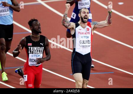 Jereem Trinitad (Richards) et Ramil Guliyev (Turquie) lors de la finale 200m Men's es Championnats du monde d'athlétisme le 6 août 201e au Stade olympique à Londres, Grande-Bretagne Photo Laurent Lairys / DPPI Banque D'Images
