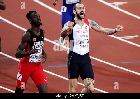Jereem Trinitad (Richards) et Ramil Guliyev (Turquie) lors de la finale 200m Men's es Championnats du monde d'athlétisme le 6 août 201e au Stade olympique à Londres, Grande-Bretagne Photo Laurent Lairys / DPPI Banque D'Images