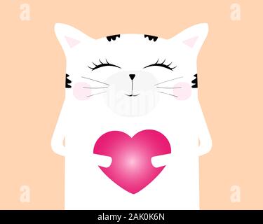 Cartoon chat dessin. Mignon drôle de bête sur une carte Illustration de Vecteur