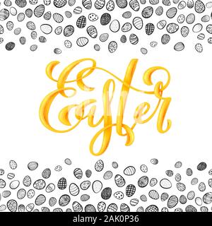 Poster avec part written Joyeuses Pâques des phrases. Carte de souhaits avec des oeufs de pâques. Vector illustration Illustration de Vecteur