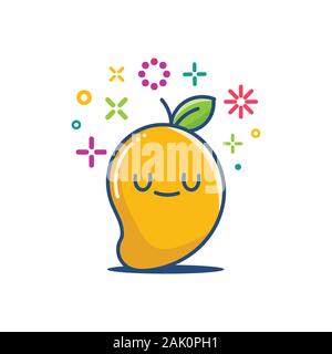 Kawaii smiling mango émoticône cartoon illustration isolé sur fond blanc Illustration de Vecteur