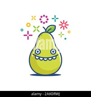 Fruits poire émoticône souriant kawaii cartoon illustration isolé sur fond blanc Illustration de Vecteur