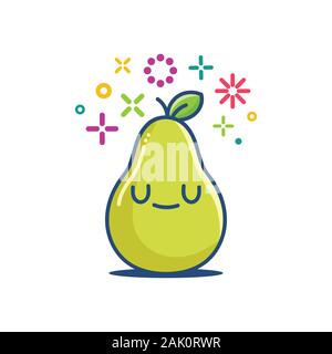 Fruits poire émoticône souriant kawaii cartoon illustration isolé sur fond blanc Illustration de Vecteur