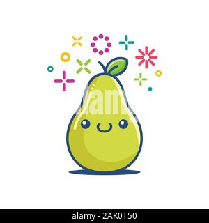 Fruits poire émoticône souriant kawaii cartoon illustration isolé sur fond blanc Illustration de Vecteur