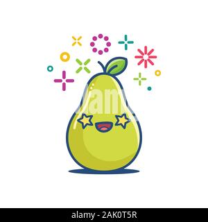 Fruits poire émoticône souriant kawaii cartoon illustration isolé sur fond blanc Illustration de Vecteur